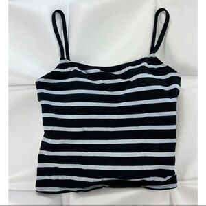 Nautica Womens Sz 10 Striped Blue Black Cropped m Tank Top y2k vtg